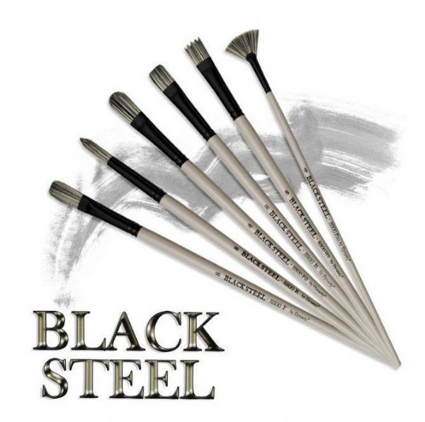 Dynasty FM22833 Black Steel Synthetic Oil/Acrylic Brush Filbert 6; These long brushes feature the strength of bristle in a super strong synthetic; Strong enough to push heavy body mediums yet flexible enough for fluid stroke work; Water-resistant, matte slate gray barrels with anti-glare, matte black, chrome plated, double crimped Hollander ferrules; Series 8800; Filbert, size 6; Shipping Weight 0.04 lb; UPC 018376228331 (DYNASTYFM22833 DYNASTY-FM22833 BLACK-STEEL-FM22833 ARTWORK)
