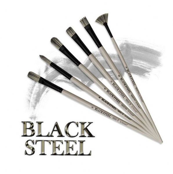 Dynasty FM22843 Black Steel Synthetic Oil/Acrylic Brush Wave 6; These long brushes feature the strength of bristle in a super strong synthetic; Strong enough to push heavy body mediums yet flexible enough for fluid stroke work; Water-resistant, matte slate gray barrels with anti-glare, matte black, chrome plated, double crimped Hollander ferrules; Series 8800; Wave, size 6; Shipping Weight 0.04 lb; UPC 018376228430 (DYNASTYFM22843 DYNASTY-FM22843 BLACK-STEEL-FM22843 ARTWORK)