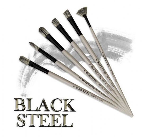 Dynasty FM22850 Black Steel Synthetic Oil/Acrylic Brush Fan 2; These long brushes feature the strength of bristle in a super strong synthetic; Strong enough to push heavy body mediums yet flexible enough for fluid stroke work; Water-resistant, matte slate gray barrels with anti-glare, matte black, chrome plated, double crimped Hollander ferrules; Series 8800; Fan, size 2; Shipping Weight 0.04 lb; UPC 018376228508 (DYNASTYFM22850 DYNASTY-FM22850 BLACK-STEEL-FM22850 ARTWORK)