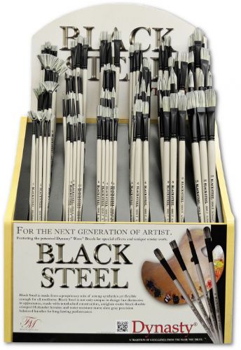 Dynasty FM22860D Black Steel Synthetic; These long brushes feature the strength of bristle in a super strong synthetic; Strong enough to push heavy body mediums yet flexible enough for fluid stroke work; Water-resistant, matte slate gray barrels with anti-glare, matte black, chrome plated, double crimped Hollander ferrules; UPC 018376228607 (DYNASTYFM22860D DYNASTY FM22860D FM 22860D FM22860 D 22860 DYNASTY-FM22860D FM-22860D FM22860-D)