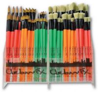 Dynasty FM35345D Urban FX, Synthetic And Bristle Urban Art Brush Display Assortment; All brushes feature brightly colored handles coated with a soft touch, non-slip lacquer; Bristle works best for painting mural, concrete, and brick; Densely packed ferrules allow a continuous flow with a tremendous amount of paint, creating a smooth flow over the rough surfaces and a good fill between the cracks; UPC 018376353453 (DINASTYFM35345D DINASTY FM35345D FM 35345D FM35345 D 35345 DINASTY-FM35345D FM-353 
