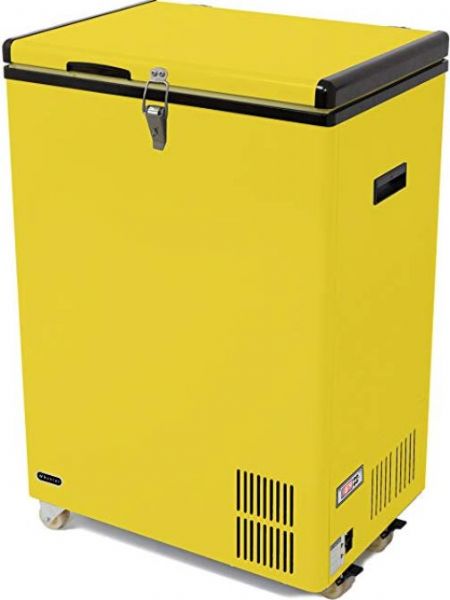 Whynter FM-951YW Portable Refrigerator/Freezer in Yellow, 95 qt. Capacity, 1 Bulk Storage Baskets, 3.17 cu. Ft. Freezer Capacity, Operates as a refrigerator or freezer, Compressor cooling system, Fast freeze mode rapidly cools to -6F, LED temperature display, Open-door warning system, Power low indicator, Insulated lid and walls, 1 removable wire basket, Interior lights, UPC 850956003743 (FM-951YW FM 951YW FM951YW)