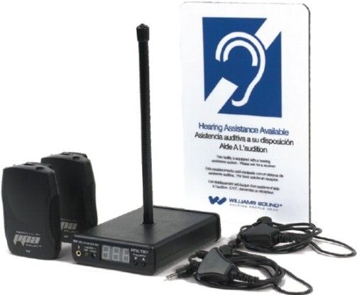 Williams Sound FM ADA KIT 1 Large-Area Value Kit, System Includes (1) PPA T27 transmitter with antenna (ANT 021) and power supply (TFP 036), (2) PPA SELECT (PPA R37) receivers (batteries included), (2) EAR 013 single mini earbuds, (2) NKL 001 neckloops and (1) IDP 008 ADA wall plaque (FMADAKIT1 FMADA-KIT1 FM-DA-KIT-1 FM ADAKIT 1 FM-ADAKIT-1)