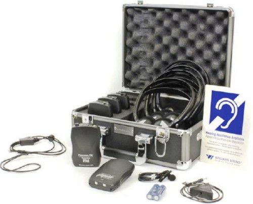 Williams Sound FM ADA KIT 37 RCH FM ADA Compliance Kit - Rechargeable, System Includes (1) PPA T36 transmitter, (4) PPA R37 receivers, (4) HED 027 headphones, (1) MIC 090 microphone, (1) MIC 049 mic, (1) CCS 029 carry case, (2) NKL 001 neckloops, (10) BAT 001 AA alkaline battery (1) IDP 008 ADA wall plaque and (1) BAT KT6 two-bay charger with rechargeable batteries (FMADAKIT37RCH FMADAKIT-37RCH FMADA-KIT-37RCH FM-ADA-KIT-37-RCH)