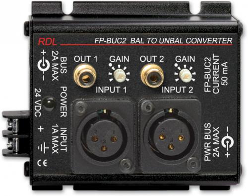 Radio Design Labs FP-BUC2 Balanced to Unbalanced Converter - 2 channel, Stereo Balanced to Unbalanced Audio Conversion, Connectorized Audio Converter, Output Level Trim, Low-Noise and Low-Distortion Conversion, Input Impedance: 20 k Ohms, Output Impedance: 75 Ohms (drives 600 Ohms or 10 k Ohms unbalanced lines), Frequency Response: 10 Hz to 40 kHz (+/- 0.1 dB), Input Connectors: 2 x XLR, Output Connector: 2 x RCA, Weight: Not Specified by Manufacturer (FPBUC2 FP-BUC2 FP-BUC2)