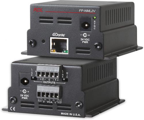 Radio Design Labs RDL-FPNML2V Network to Mic/Line Interface with VCA, Converts Two Dante Network Audio Signals to Professional Line Level, Separate VCA Provided for Each Output, Outputs are Adjustable using RDL or OEM Remote Controls or 0 to 10 Vdc, Individually Adjustable Outputs Ideal to Feed Two Separate Amplifiers, Each Output is Switch-Selectable for Mic or Line Level, Line-Level Outputs Provide +4 dBu with VCA at Maximum (FPNML2V FP-NML2V FP-NML2V BTX)