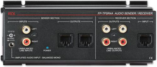 Radio Design Labs FP-TPSR4A Format-A Two-Pair Audio Sender/Receiver; Combination Sender and Receiver Module; Ideal for Hotel Room Audio Systems; Distributes Power to All Connected Modules; Automatically Resetting Fuse for Output Voltage; Inputs: 3, 20 k: unbalanced (2, left and right); 100 k: balanced (mono amplified); Input Connections: Phono jack (Unbalanced); mini-jack (Balanced); Input Level: -10 dBV unbalanced; 1 W (8: ) to 10 W (8: ) balanced, 2 W nominal (FPTPSR4A FP-TPSR4A FP-TPSR4A)
