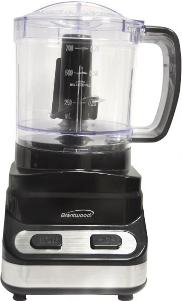Brentwood FP547 Food Processor, Safety interlock system, Non skid base, Stainless steel Blade material, 3 Cups / 24 Ounce Capacity, 10