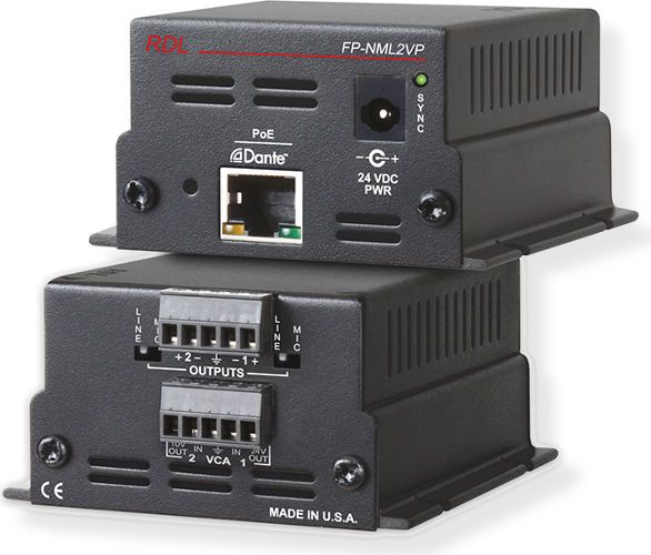 RDL RDL-FPNML2VP Flat Pak Series Network to Mic Line Interface With Voltage Controlled Amplifier, And Power Over Ethernet; Adapts standard audio amplifiers to a Dante network; Converts two Dante network audio signals to professional line level; Separate VCA provided for each output; UPC 813721019400 (FPNML2VP FPN-ML2VP FPNML-2VP RDLF-PNML2VP RDLFPN-ML2VP RDLFPNML-2VP BTX)