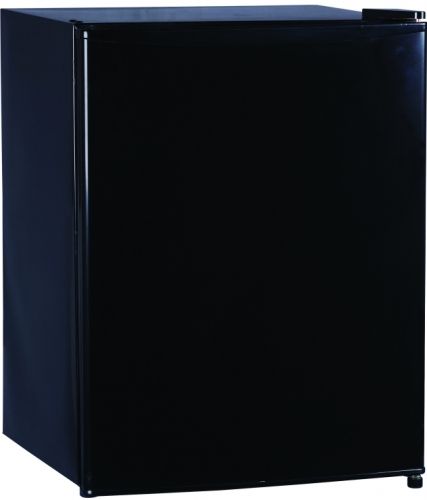 Daewoo FR-024RBE Black Compact Refrigerator, 2.4 Cu. Ft. Net Capacity, Full-Range Temperature Control, Low Noise Level, 2-Liter Bottle Rack, Reversible Door, Recessed Handle, Mini Freezer Compartment, Adjustable Leveling Feet, Flush Back Design, Manual Defrost, Dimensions (W x H x D) 18.6
