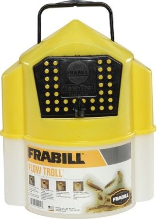 Frabill 4501 Flow Troll Bucket, 6 quart capacity, Designed to be pulled behind the boat or used when wading, Hydrodynamic shape features balanced keep to keep bucket floating with bait door facing up, Constantly aerates bait as it is pulled through the water, Self-closing bait door prevents bait escape, Locking door snaps securely, UPC 082271145017 (FRABILL4501 FRABILL-4501)