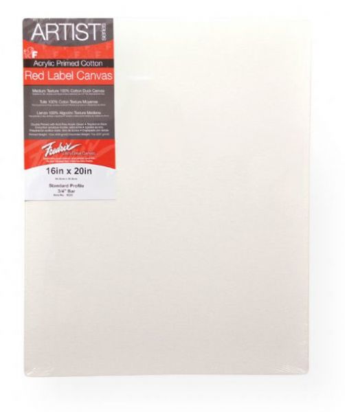 Fredrix 5026 Artist Series-Red Label 20 x 30 Stretched Canvas; Features superior quality, medium textured, duck canvas; Canvas is double-primed with acid-free acrylic gesso for use with oil or acrylic painting; It is stapled onto the back of standard stretcher bars (11/16