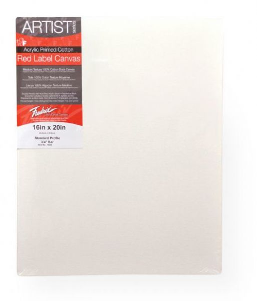 Fredrix 5028 Artist Series-Red Label 22 x 30 Stretched Canvas; Features superior quality, medium textured, duck canvas; Canvas is double-primed with acid-free acrylic gesso for use with oil or acrylic painting; It is stapled onto the back of standard stretcher bars (.6875