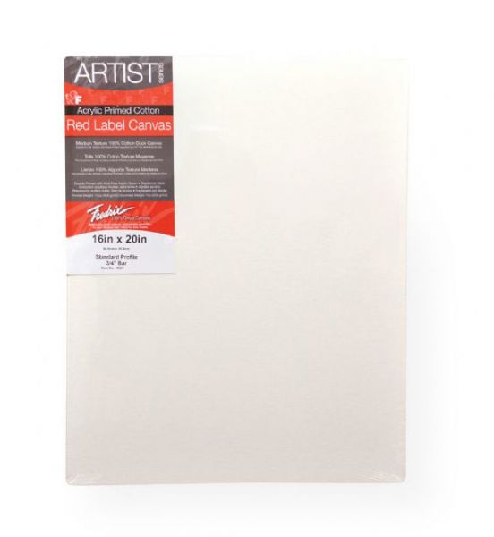 Fredrix 5031A Artist Series-Red Label 24 x 36 Stretched Canvas; Features superior quality, medium textured, duck canvas; Canvas is double-primed with acid-free acrylic gesso for use with oil or acrylic painting; It is stapled onto the back of standard stretcher bars (.6875