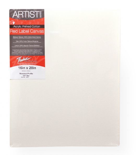 Fredrix 5032A Artist Series-Red Label 24 x 48 Stretched Canvas; Features superior quality, medium textured, duck canvas; Canvas is double-primed with acid-free acrylic gesso for use with oil or acrylic painting; It is stapled onto the back of standard stretcher bars (11/16