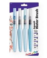 Pentel  FRHBP4M Aquash Fine Point Water Brushes Assorted Tips; Use with watercolor crayons to blend and soften artwork; Durable tip holds its point while the controlled application of water allows bold colors to subtle tints; Flattened large barrel keeps brush from rolling off surface; 4-Pack; Shipping Weight 0.08 lb; Shipping Dimensions 1.00 x 4.25 x 7.62 inches; UPC 072512261576 (PENTELFRHBP4M PENTEL-FRHBP4M AQUASH-FRHBP4M PENTEL-AQUASH-FRHBP4M PAINTING ARTWORK) 