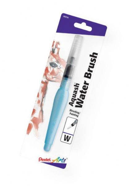 Pentel FRHMHBP Aquash Fine Point Water Brush Flat Tip; Use with watercolor crayons to blend and soften artwork; Durable tip holds its point while the controlled application of water allows bold colors to subtle tints; Flattened large barrel keeps brush from rolling off surface; Shipping Weight 0.31 lb; Shipping Dimensions 1.00 x 2.38 x 7.38 in; UPC 072512261569 (PENTELFRHMHBP PENTEL-FRHMHBP AQUASH-FRHMHBP ARTWORK PAINTING)