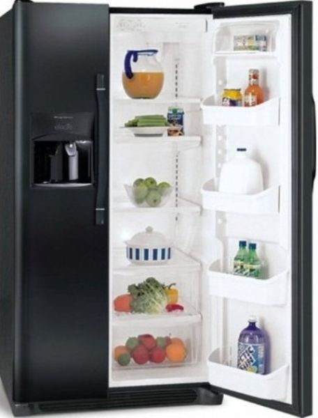 Frigidaire FRS3HR35KB Side by Side Refrigerator with 3 SpillSafe Glass Shelves, 22.6 Cu. Ft. Capacity, 14 Cu. Ft. Fresh-Food Capacity, 8 Cu. Ft. Freezer Capacity, Adjustable Front Rollers, 4 Dispenser Buttons, Standard Refrigerator Controls, Interior Refrigerator Controls Location, Standard Lighting Levels and Lighting Design, PureSource Water Filter Type, Top Right Rear Water Filter Location, Black Color (FRS3-HR35KB FRS3 HR35KB FRS3HR35-KB FRS3HR35 KB)