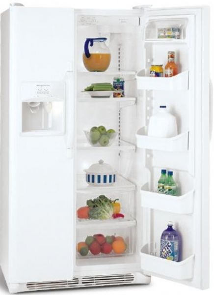 Frigidaire FRS3HR35KW Side by Side Refrigerator with 3 SpillSafe Glass Shelves, 22.6 Cu. Ft. Capacity, 14 Cu. Ft. Fresh-Food Capacity, 8 Cu. Ft. Freezer Capacity, Adjustable Front Rollers, 4 Dispenser Buttons, Standard Refrigerator Controls, Interior Refrigerator Controls Location, Standard Lighting Levels and Lighting Design, PureSource Water Filter Type, Top Right Rear Water Filter Location (FRS3-HR35KW FRS3 HR35KW FRS3HR35-KW FRS3HR35 KW)