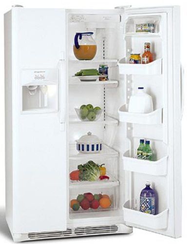 Frigidaire FRS6R3JW Side by Side 26 Cu. Ft. Standard Depth Refrigerator, White, UltraSoft Color-Coordinated Textured Doors, 4 Button Ice and Water Dispenser, 2 Adjustable White Gallon Door Bins, 2 Fixed White 2-Liter Door Bins, 2 White Crispers, 3 Glass Shelves, Front-Mounted Cold Controls (FRS-6R3JW FRS 6R3JW FRS6R3J FRS6R3)