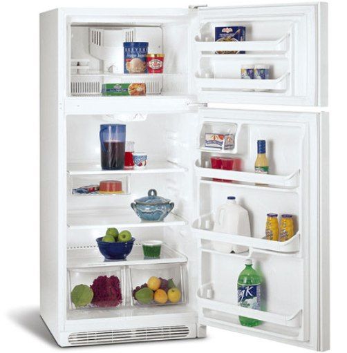 Frigidaire FRT18G6JW Top Freezer Refrigerator 18 Cu. Ft., UltraSoft Color-Coordinated Textured Doors, 1 Humidity Control, 2 Clear Crispers, 2 Sliding Glass Shelves, 3 Fixed White Door Racks (1 with Gallon Storage) (FRT-18G6JW FRT 18G6JW FRT18G6J)