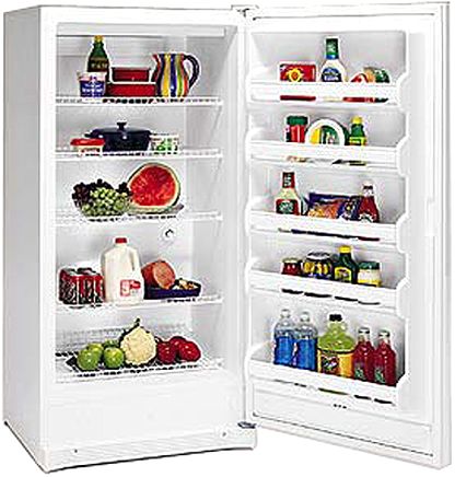 Frigidaire FRU17B2JW Large Upright All Refrigerator with 5 Door Bins, 4 Wire Shelves, 16.7 Cu. Ft, 4 Shelves - 2 Adjustable, Interior Light, Shelf Retainers, 16.7 Total Capacity, 16.7 Fresh Food Volume, 18.4 Total Shelf Area, CSA Approved, Defrost Drain, Reach Thru Handle, 64 3/8 inch. Cabinet Height, 32 inch. Cabinet Width (FRU17B2J-W FRU17B2J W FRU17B2J FRU17B2JWBG)