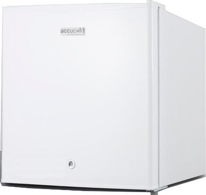 Summit FS24L7 Accucold Compact commercially listed all-freezer for general purpose use, manual defrost with lock, Meets NSF-7 standards for commercial use, Factory installed lock, One-piece interior liner, Reversible door, Flat door liner, Compact size, Manual defrost, Removable shelf, Adjustable thermostat, 100% CFC Free, Dimensions 20.0