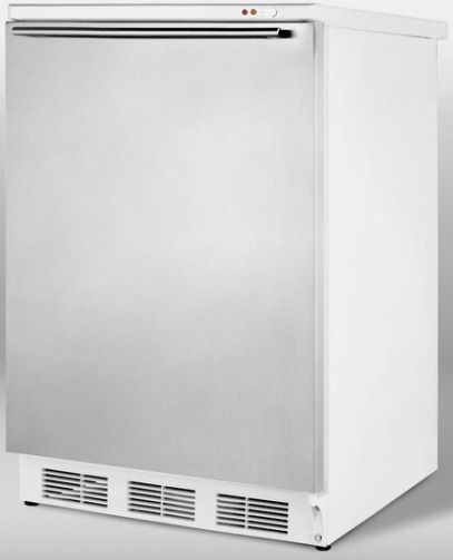 Summit FS62SSHH Freestanding Counter Height All-freezer Capable of -25C Operation with Wrapped Stainless Steel Door and Horizontal Handle, White Cabinet, 3.2 cu.ft. Capacity, Less than 24 inches wide to fit tight spaces, Professional horizontal handle, Three removable storage baskets, Manual defrost, UPC 761101011745 (FS-62SSHH FS 62SSHH FS62SS FS62)