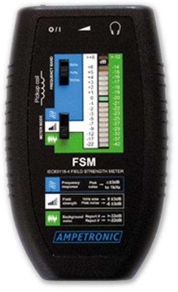 Listen Technologies FSM Field Strength Meter; Cost effective simple solution for measuring, setting up and commissioning a hearing loop system to the requirements of IEC60118-4; Three modes of operations for three test types, A-weighted background noise, broad band mode (50 Hz  8 kHz) and frequency response (100 Hz, 1 kHz, 5 kHz); (LISTENTECHNOLOGIESFSM LISTENTECHNOLOGIES FSM LISTEN TECHNOLOGIES FSM)