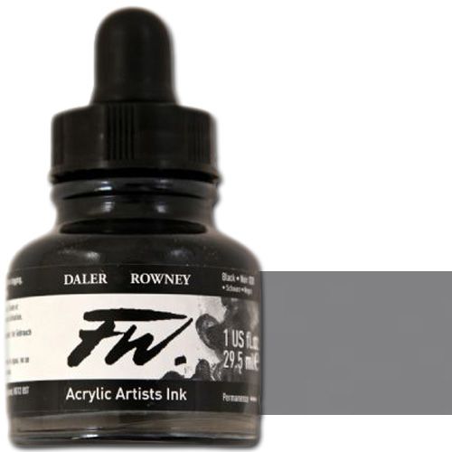 FW 160029028 Liquid Artists', Acrylic Ink, 1oz, Black (India); An acrylic-based, pigmented, water-resistant inks (on most surfaces) with a 3 or 4 star rating for permanence, high degree of lightfastness, and are fully intermixable; Alternatively, dilute colors to achieve subtle tones, very similar in character to watercolor; UPC N/A (FW160029028 FW 160029028 ALVIN ACRYLIC 1oz BLACK INDIA)