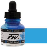 FW 160029120 Liquid Artists', Acrylic Ink, 1oz, Process Cyan; An acrylic-based, pigmented, water-resistant inks (on most surfaces) with a 3 or 4 star rating for permanence, high degree of lightfastness, and are fully intermixable; Alternatively, dilute colors to achieve subtle tones, very similar in character to watercolor; UPC N/A (FW160029120 FW 160029120 ALVIN ACRYLIC 1oz PROCESS CYAN) 