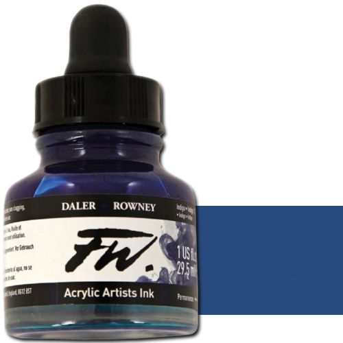 FW 160029127 Liquid Artists', Acrylic Ink, 1oz, Indigo; An acrylic-based, pigmented, water-resistant inks (on most surfaces) with a 3 or 4 star rating for permanence, high degree of lightfastness, and are fully intermixable; Alternatively, dilute colors to achieve subtle tones, very similar in character to watercolor; UPC N/A (FW160029127 FW 160029127 ALVIN ACRYLIC 1oz INDIGO)