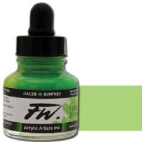 FW 160029348 Liquid Artists', Acrylic Ink, 1oz, Light Green; An acrylic-based, pigmented, water-resistant inks (on most surfaces) with a 3 or 4 star rating for permanence, high degree of lightfastness, and are fully intermixable; Alternatively, dilute colors to achieve subtle tones, very similar in character to watercolor; UPC N/A (FW160029348 FW 160029348 ALVIN ACRYLIC 1oz LIGHT GREEN) 
