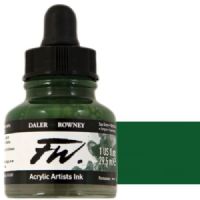 FW 160029375 Liquid Artists', Acrylic Ink, 1oz, Sap Green; An acrylic-based, pigmented, water-resistant inks (on most surfaces) with a 3 or 4 star rating for permanence, high degree of lightfastness, and are fully intermixable; Alternatively, dilute colors to achieve subtle tones, very similar in character to watercolor; UPC N/A (FW160029375 FW 160029375 ALVIN ACRYLIC 1oz SAP GREEN) 
