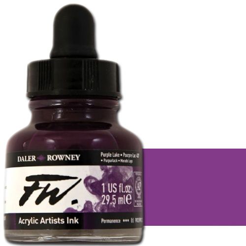 FW 160029437 Liquid Artists', Acrylic Ink, 1oz, Purple Lake; An acrylic-based, pigmented, water-resistant inks (on most surfaces) with a 3 or 4 star rating for permanence, high degree of lightfastness, and are fully intermixable; Alternatively, dilute colors to achieve subtle tones, very similar in character to watercolor; UPC N/A (FW160029437 FW 160029437 ALVIN ACRYLIC 1oz PURPLE LAKE)