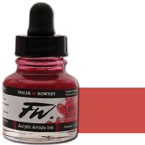 FW 160029513 Liquid Artists', Acrylic Ink, 1oz, Crimson; An acrylic-based, pigmented, water-resistant inks (on most surfaces) with a 3 or 4 star rating for permanence, high degree of lightfastness, and are fully intermixable; Alternatively, dilute colors to achieve subtle tones, very similar in character to watercolor; UPC N/A (FW160029513 FW 160029513 ALVIN ACRYLIC 1oz CRIMSON)