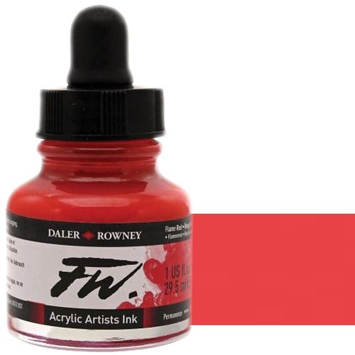 FW 160029517 Liquid Artists', Acrylic Ink, 1oz, Flame Red; An acrylic-based, pigmented, water-resistant inks (on most surfaces) with a 3 or 4 star rating for permanence, high degree of lightfastness, and are fully intermixable; Alternatively, dilute colors to achieve subtle tones, very similar in character to watercolor; UPC N/A (FW160029517 FW 160029517 ALVIN ACRYLIC 1oz FLAME RED)