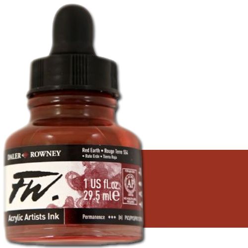 FW 160029554 Liquid Artists', Acrylic Ink, 1oz, Red Earth; An acrylic-based, pigmented, water-resistant inks (on most surfaces) with a 3 or 4 star rating for permanence, high degree of lightfastness, and are fully intermixable; Alternatively, dilute colors to achieve subtle tones, very similar in character to watercolor; UPC N/A (FW160029554 FW 160029554 ALVIN ACRYLIC 1oz RED EARTH)