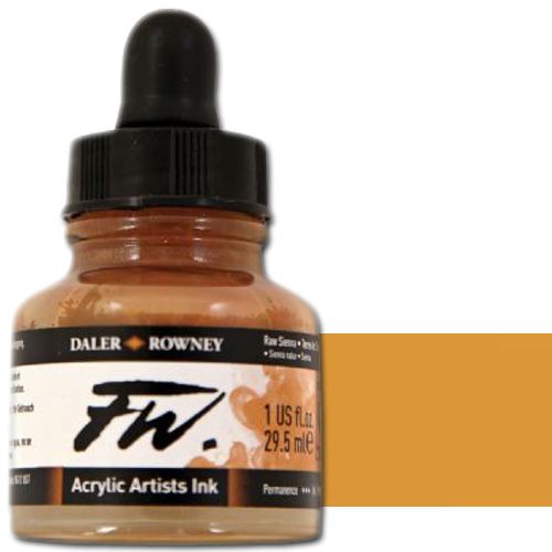 FW 160029667 Liquid Artists', Acrylic Ink, 1oz, Raw Sienna; An acrylic-based, pigmented, water-resistant inks (on most surfaces) with a 3 or 4 star rating for permanence, high degree of lightfastness, and are fully intermixable; Alternatively, dilute colors to achieve subtle tones, very similar in character to watercolor; UPC N/A (FW160029667 FW 160029667 ALVIN ACRYLIC 1oz RAW SIENNA)