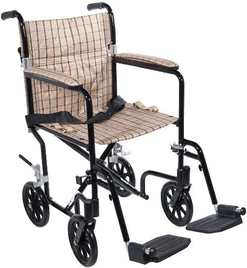 Drive Medical FW17DB Flyweight Lightweight Folding Transport Wheelchair, 17