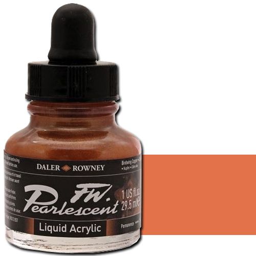FW 603201111 Pearlescent Liquid Acrylic Ink, 1oz, Birdwing Copper; Acrylic-based inks are water-soluble when wet, but dry to a water-resistant film on most surfaces; All colors are very to extremely lightfast; The best means of applying pearlescent colors is by using a dipper pen, ruling pen, or brush; Due to large pigment particles, these are not suitable for fine line nozzles for airbrushes, technical pens, or fountain pens; UPC N/A (FW603201111 FW 603201111 ALVIN PEARLESCENT 1oz BIRDWING COPP