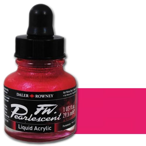 FW 603201114 Pearlescent Liquid Acrylic Ink, 1oz, Hot Mama Red; Acrylic-based inks are water-soluble when wet, but dry to a water-resistant film on most surfaces; All colors are very to extremely lightfast; The best means of applying pearlescent colors is by using a dipper pen, ruling pen, or brush; Due to large pigment particles, these are not suitable for fine line nozzles for airbrushes, technical pens, or fountain pens; UPC N/A (FW603201114 FW 603201114 ALVIN PEARLESCENT 1oz HOT MAMA RED)
