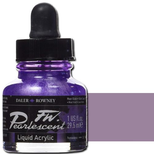 FW 603201116 Pearlescent Liquid Acrylic Ink, 1oz, Moon Violet; Acrylic-based inks are water-soluble when wet, but dry to a water-resistant film on most surfaces; All colors are very to extremely lightfast; The best means of applying pearlescent colors is by using a dipper pen, ruling pen, or brush; Due to large pigment particles, these are not suitable for fine line nozzles for airbrushes, technical pens, or fountain pens; UPC N/A (FW603201116 FW 603201116 ALVIN PEARLESCENT 1oz MOON VIOLET)
