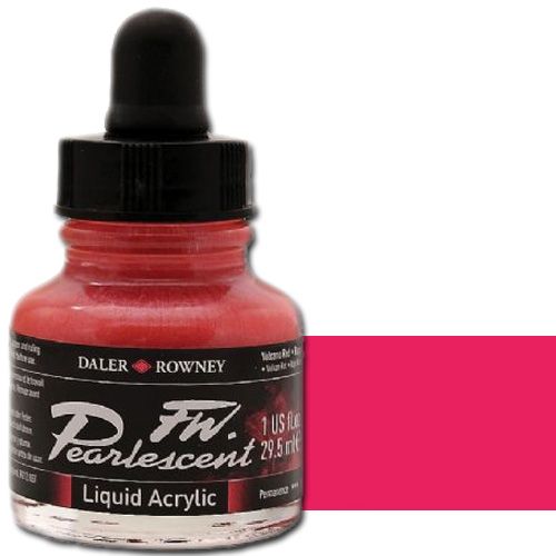 FW 603201123 Pearlescent Liquid Acrylic Ink, 1oz, Volcano Red; Acrylic-based inks are water-soluble when wet, but dry to a water-resistant film on most surfaces; All colors are very to extremely lightfast; The best means of applying pearlescent colors is by using a dipper pen, ruling pen, or brush; Due to large pigment particles, these are not suitable for fine line nozzles for airbrushes, technical pens, or fountain pens; UPC N/A (FW603201123 FW 603201123 ALVIN PEARLESCENT 1oz VOLCANO RED)
