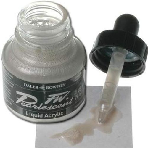 FW 603201125 Pearlescent Liquid Acrylic Ink, 1oz, White Pearl; Acrylic-based inks are water-soluble when wet, but dry to a water-resistant film on most surfaces; All colors are very to extremely lightfast; The best means of applying pearlescent colors is by using a dipper pen, ruling pen, or brush; Due to large pigment particles, these are not suitable for fine line nozzles for airbrushes, technical pens, or fountain pens; UPC N/A (FW603201125 FW 603201125 ALVIN PEARLESCENT 1oz WHITE PEARL)