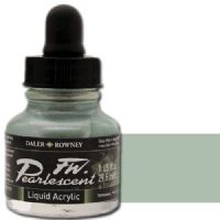 FW 603201129 Pearlescent Liquid Acrylic Ink, 1oz, Silver Moss; Acrylic-based inks are water-soluble when wet, but dry to a water-resistant film on most surfaces; All colors are very to extremely lightfast; The best means of applying pearlescent colors is by using a dipper pen, ruling pen, or brush; Due to large pigment particles, these are not suitable for fine line nozzles for airbrushes, technical pens, or fountain pens; UPC N/A (FW603201129 FW 603201129 ALVIN PEARLESCENT 1oz SILVER MOSS) 