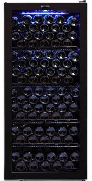 Whynter FWC-1201BB Bottle Freestanding Wine Coole -Black, 124 Bottle Capacity, 1 Number of Doors, 4 Number of Shelves, 1 Number of Temperature Zones, 115 Voltage, 40 F Minimum Temperature, 23.5