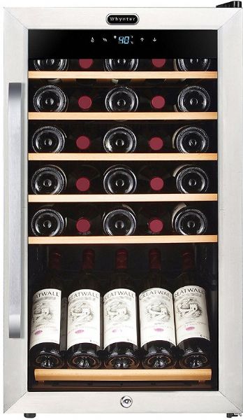Whynter FWC-341TS Freestanding Stainless Steel Wine Refrigerator with Display Shelf and Digital Control, Capacity: 34 standard 750 ml wine bottles, 18.25