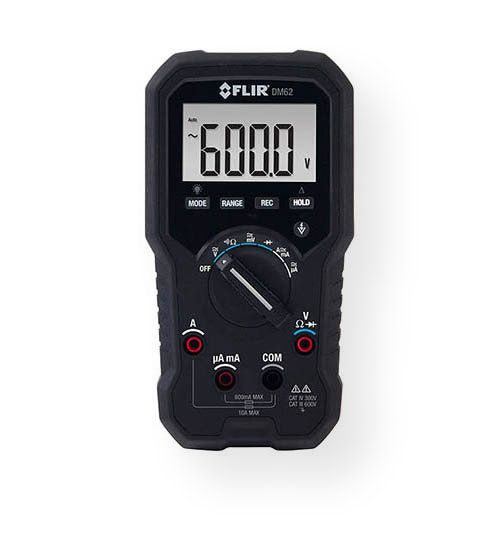 FLIR DM62-NIST TRMS Digital Multimeter with Non Contact Voltage and NIST; Safely check voltage using non contact voltage detection; Measure both AC/DC voltage and AC/DC current (a, MA, ua); Dimensions 3.2 x 2.0 x 6.3 inches; Shipping weight 2.9 lbs; UPC 793950383629 (FLIRDM62NIST DM62NIST FLIR-DM62-NIST ELECTRONIC ELECTRIC TESTER CIRCUIT WATTS DESING)