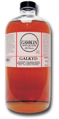 Gamblin G01032 Galkyd Medium 32oz; High viscosity and fast dry; Galkyd increases the fluidity of oil colors and speeds drying time; Thin layers of oil colors are dry in 24 hours; Galkyd also levels brush strokes, creates a strong, flexible paint film and leaves enamel-like glossy finish; Can be thinned with odorless mineral sprits; UPC 729911010327 (GAMBLING01032 GAMBLIN G01032 G 01032 G-01032)
